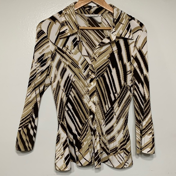 Fred David Tan/Black Button Up Peplum Blouse Size XL - Picture 1 of 5